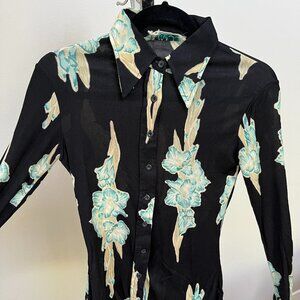 Women's Vintage Shirt - Seventies - Black Print - Hukapoo